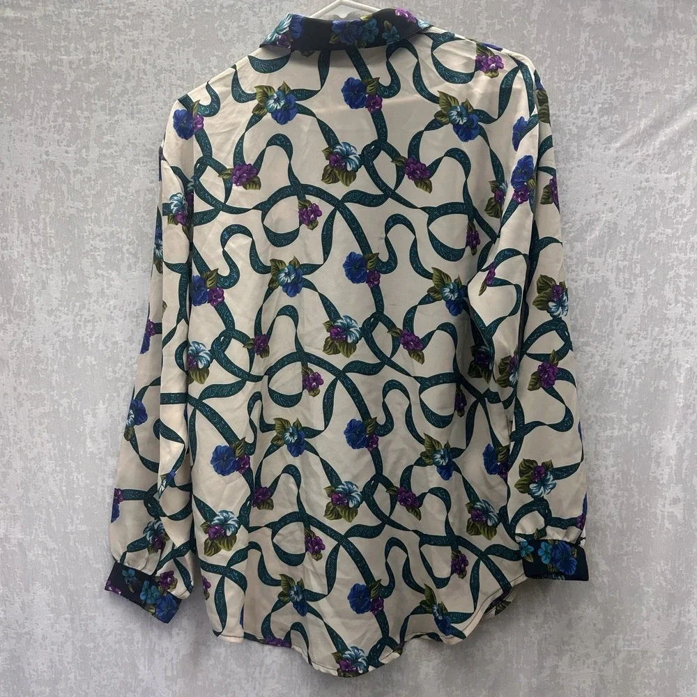 Romantic Floral Blouse Vintage 90s Cottagecore L - Picture 3 of 13
